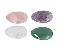 RiToEasysports Worry Stones 4 Piezas Hermosas Piedras de Pulgar de Bolsillo Brillantes para Aliviar la Ansiedad y la Tranquilidad, Cuarzo Rosa, Amatista, Aventurina Verde, Cuarzo Transparente