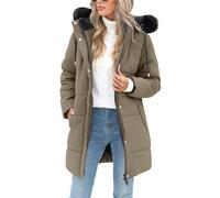 RITOSTA Abrigos Mujer Invierno Parkas Larga Plumifero Plumon Forro Polar Chaqueta Acolchada con Cremallera Sudadera con Capucha Desmontable de Piel Artificial para Deportes al Aire Libre (Caqui,XXL)