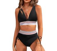 RITOSTA Bikinis Mujer Push Up Bañador Reductor Bikini Braga Alta Brasileño Trajes de Baño de Dos Piezas Bañadores Tallas Grandes Cuello en V Top con Relleno y Braguitas con Cordón (Negro,L)