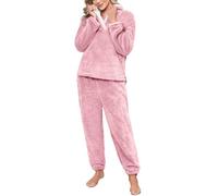 RITOSTA Pijama Invierno Mujer Pijama Mujer Polar Conjunto de Pijama para Mujer 2 Piezas Algodón Invierno Manga Larga Calentito Polar Pjs con Pantalones(Rosa,XL)