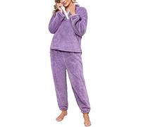RITOSTA Pijama Invierno Mujer Pijama Mujer Polar Conjunto de Pijama para Mujer 2 Piezas Algodón Invierno Manga Larga Calentito Polar Pjs con Pantalones(Violeta,XL)