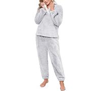 RITOSTA Pijama Invierno Mujer Pijama Mujer Polar Conjunto de Pijama para Mujer 2 Piezas Algodón Invierno Manga Larga Calentito Polar Pjs con Pantalones(Gris Claro,XL)