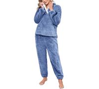 RITOSTA Pijama Invierno Mujer Pijama Mujer Polar Conjunto de Pijama para Mujer 2 Piezas Algodón Invierno Manga Larga Calentito Polar Pjs con Pantalones(Marina,XXL)