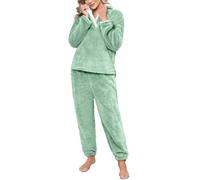 RITOSTA Pijama Invierno Mujer Pijama Mujer Polar Conjunto de Pijama para Mujer 2 Piezas Algodón Invierno Manga Larga Calentito Polar Pjs con Pantalones(Verde,XXL)