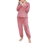 RITOSTA Pijama Invierno Mujer Pijama Mujer Polar Conjunto de Pijama para Mujer 2 Piezas Algodón Invierno Manga Larga Calentito Polar Pjs con Pantalones(Naranja Rosa,XL)