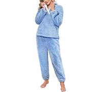 RITOSTA Pijama Invierno Mujer Pijama Mujer Polar Conjunto de Pijama para Mujer 2 Piezas Algodón Invierno Manga Larga Calentito Polar Pjs con Pantalones(Azul,XL)