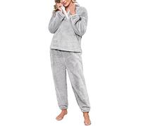 RITOSTA Pijama Invierno Mujer Pijama Mujer Polar Conjunto de Pijama para Mujer 2 Piezas Algodón Invierno Manga Larga Calentito Polar Pjs con Pantalones(Gris,XXL)