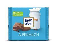 Ritter Sport 250 g de leche alpina, chocolate con leche entera con sabor cremoso, chocolate clásico para disfrutar, idea de regalo, 250 g
