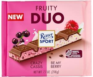 Ritter Sport Crazy Cassis Be My Berry, Chocolate con Leche Relleno de Grosella Negra y Frutos del Bosque, Barra Cuadrada, 218g