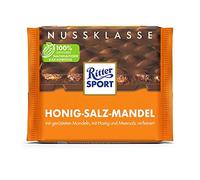 Ritter Sport Miel y sal almendra 100 g, almendras enteras en chocolate con leche entera, refinado con miel y sal, único en sabor