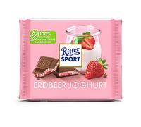 RITTER SPORT Yogur de fresa 100 g, chocolate con leche entera relleno con crema de yogur de fresa suelta, afrutado y veraniego, chocolate fino para cada día