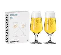 Ritzenhoff 3471001 Vaso de cerveza 300 ml - set de 2 - serie Brauchzeit, motivo nº 1 - lúpulo, multicolor - Made in Germany