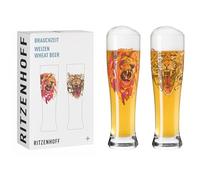 Ritzenhoff 3481011 Vaso de cerveza de trigo 500 ml - Set de 2 - Serie Brauchzeit Set - 2 piezas con motivo animal, impresión digital multicolor