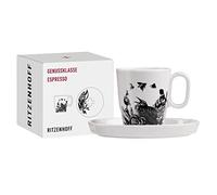 Ritzenhoff 3721001 Taza espresso 95 ml - Serie Genussklasse No. 1 - Juego con platillo, de porcelana - Pieza de diseño