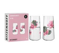 Ritzenhoff 6151001 Juego de vaso universal 600 ml - Serie Sommersonett D-Tox - 2x vaso con motivo floral - Made in Germany