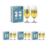 RITZENHOFF 6201001 Vaso de cerveza 374 ml Juego de 2 Serie Brauchzeit con ilustraciones, multicolor Fabricado en Alemania (Paquete de 4)