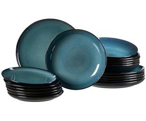 Ritzenhoff & Breker Bali - Juego de 18 platos (6 platos llanos, 6 platos llanos, 6 platos de postre, esmaltado reactivo), diseño escandinavo, color azul