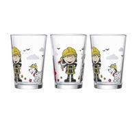 Ritzenhoff & Breker Juego de 3 vasos infantiles de bombero Bernie, 205 ml, con diseño de héroe, con compañero de perros Rocky, apto para lavavajillas