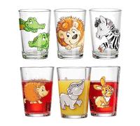 Ritzenhoff & Breker - Juego de 6 vasos infantiles con animales felices del zoológico y de la selva, tazas infantiles impresas con motivos de animales, aptas para lavavajillas, 205 ml
