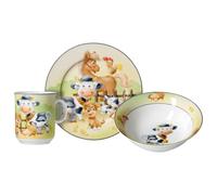 Ritzenhoff & Breker Juego de vajilla infantil de animales de granja, 3 piezas, taza infantil (270 ml), plato (19 cm) y cuenco (450 ml), animales de granja, porcelana, multicolor