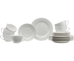 Ritzenhoff & Breker Sofia - Juego de café de 18 piezas, platos de postre (20 cm) y tazas con platillos (220 ml) para 6 personas, juego de café con relieve fino acanalado, vajilla fina de porcelana,