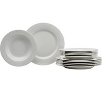 Ritzenhoff & Breker Sofia - Vajilla de 12 piezas, platos llanos (26 cm) y platos hondos (22 cm) para 6 personas, vajilla fina de porcelana, color blanco
