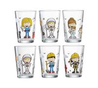 Ritzenhoff Juego de 6 vasos infantiles de 205 ml, con diseños de astronauta, trabajador de la construcción, bombero, veterinario y mecánico, apto para lavavajillas