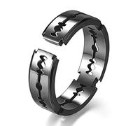 RIUKIU Anillo Hoja De Afeitar Abierta, Anillos De Acero Inoxidable De Moda Para Hombre Y Mujer,Negro,11