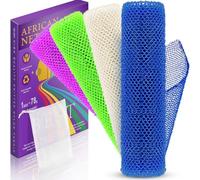 RIUOTA 4 esponjas de baño africanas de red larga que transforma tu rutina de ducha con esponjas de baño africanas para piel exfoliada y suave (azul, verde, morado, blanco)