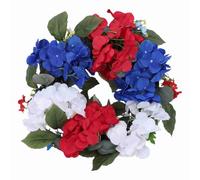 Riuulity Artificial Roja, Blanca y Azul, con Hortensias de Seda y Vegetación para la Decoración Patriótica del Día de la Independencia (50 cm/19,7 Pulgadas)