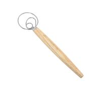 Riuulity Batidor de Masa Danés de Acero Inoxidable, Batidor Holandés para Pan, Mezclador Manual con de Madera y Raspador para Hornear Pan, Pastelería, Pizza (1 de ojos y un raspador)
