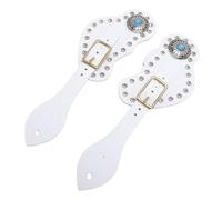 Riuulity Correas para Espuelas de Piel Sintética Resistentes, Diseño único de Diamantes de Imitación, Longitud Ajustable, Correa para Espuelas de Cuero, Estética Vaquera, Juego de Soporte (White)