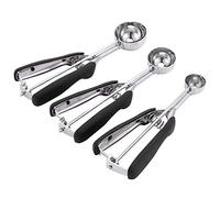 Riuulity Cuchara para Galletas, Cuchara de Acero Inoxidable, Diseño Redondeado para Helado, Albóndigas, Excavación de Frutas para Hornear en Casa, 3 uds. (BLACK)