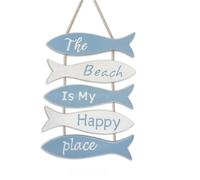 Riuulity Decoración de Pared Temática The Beach Is My Happy Place, Adorno Colgante único para Decoración de Dormitorio de Playa de verano; Letrero de Pared con Chanclas Náuticas, para Fiestas