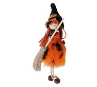 Riuulity Figura de Bruja Pequeña con Escoba, Muñeco Colgante Portátil y Ligero para Decoración Festiva de Habitación, Adorno Apto para Niños Pequeños (Orange)