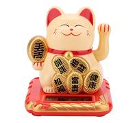 Riuulity Gato Que Hace Señas con Energía Solar, Adorable Gato de la Suerte Que Agita, Decoración del Hogar, Coche, Plástico para el Hogar, Oficina, Tiendas, Coche (Gold)