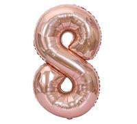 Riuulity Globos con Números de Lámina de Oro Rosa Grande de 40 Pulgadas, Decoraciones de Fiesta Reutilizables Flotantes de Helio 0-9 para Decoración de Aniversario de Cumpleaños y Boda (numero 8)