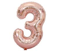 Riuulity Globos con Números de Lámina de Oro Rosa Grande de 40 Pulgadas, Decoraciones de Fiesta Reutilizables Flotantes de Helio 0-9 para Decoración de Aniversario de Cumpleaños y Boda (numero 3)