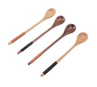 Riuulity Juego de Cucharas de Madera con Largo, Livianas para una Fácil Operación, Utensilios Artesanales para Picnics, Viajes, 4 Uds.