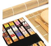 Riuulity Juego de Máquina de Sushi de bambú, Kit de Tapete Enrollable para Sushi con 5 Pares de Palillos Retorcidos, Hoja de Cuchara, Cortina de para Hacer en Casa (Colores variados)