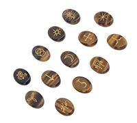 Riuulity Juego de Piedras Rúnicas de Cristal Decorativas únicas, Kit de Acabado Elegante, Opción de Regalo Pensativo, 13 Runas Vikingas para Coleccionistas de Piedras Preciosas (Ojo de tigre)