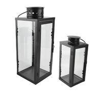 Riuulity Linterna de Vela de Hierro, Linterna de Candelero de Metal Decorativa Vintage con Diseño Hueco Conveniente para Colgar para Uso en Interiores y Exteriores (13,5 * 13,5 * 35CM+10 * 10 * 24CM)