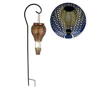 Riuulity Linterna Solar con Globo Caliente, Luz Decorativa de Hierro para Jardín, Camino, Luz Solar de Ahorro de Energía para Decoración de Paisajes, de Hierro Hueca Dorada Duradera de 31 X 13 Cm
