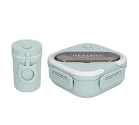 Riuulity Minimalista con Taza y Cuchara para Palillos, a Prueba de Fugas, Segura y Fácil de Transportar para Estudiantes, Trabajadores de Oficina, Plástico de 7,5 X 7,5 X 2,8 Pulgadas (Verde Nórdico)