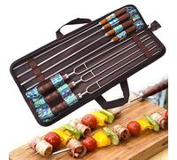 Riuulity Pinchos Largos para Barbacoa de Acero Inoxidable, Tenedores para Barbacoa Fáciles de Limpiar con de Madera, Juego de 7 Piezas (Como se muestra)