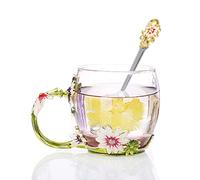 Riuulity Taza de Agua Artesanal Esmaltada con Rosa Roja, con Asa, Capacidad de 320ML, Perfecta para té y café, Ideal para Fiestas y Decoración del Hogar (Tipo 1)