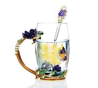 Riuulity Taza de Agua Artesanal Esmaltada con Rosa Roja, con Asa, Capacidad de 320ML, Perfecta para té y café, Ideal para Fiestas y Decoración del Hogar (Tipo 1)