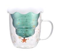 Riuulity Taza de Doble Pared con árbol de Navidad 3D único, Taza de Porcelana de 11 Oz con Copos de Nieve Blancos y Dorados para el Hogar, Oficina, Cafetería y Bar (1)