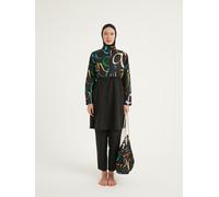 Riva Mera by Marina Traje de baño 'Burkini Modest Swimwear Set 4-Teilig Schwarz mit bunter Aufschrift "Riva Mera by Marina" R2505' negro XL-XXL EUR