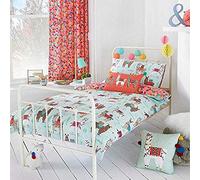 Riva Paoletti Kids Llamarama Toddler Duvet Cover Set - Multicolour Mint Green - Reversible Llama Design - 1 x Pillowcase Included - PolyCotton - Machine Washable - 120 x 150cm (47" x 59" inches)